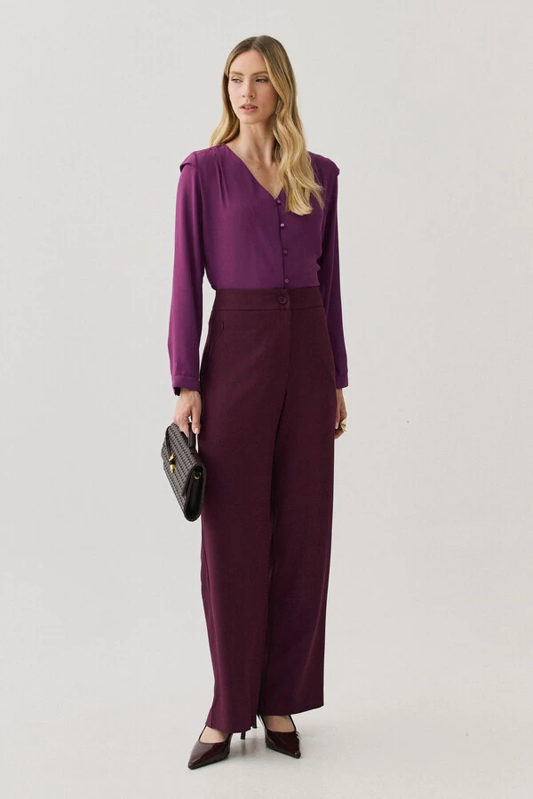 Camisa Manga Longa Punho Decote V Ombro Aba Mini Botões