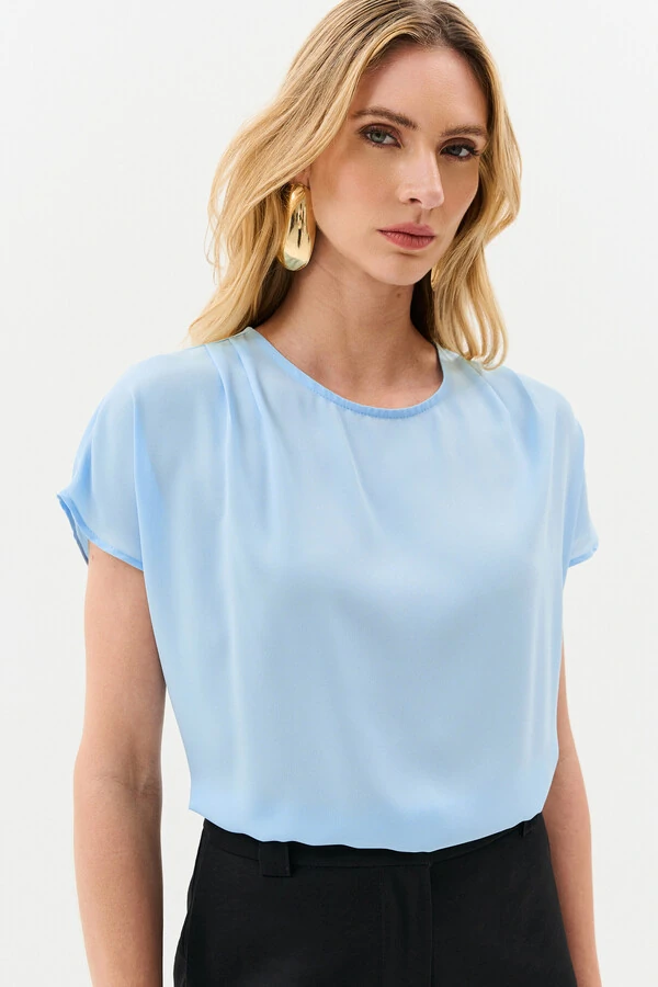 Blusa Manga Morcego Ombro Pregas Double