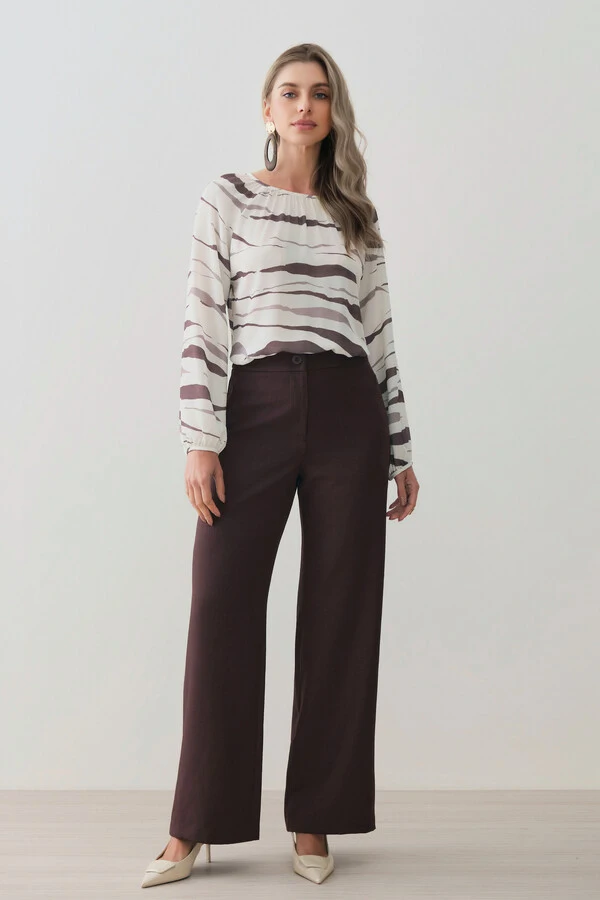 Blusa Zebra Abstrata Manga Longa Raglan Decote Franzido