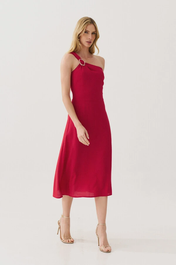 Vestido Midi Regata Assimétrico Um Ombro Só Gold
