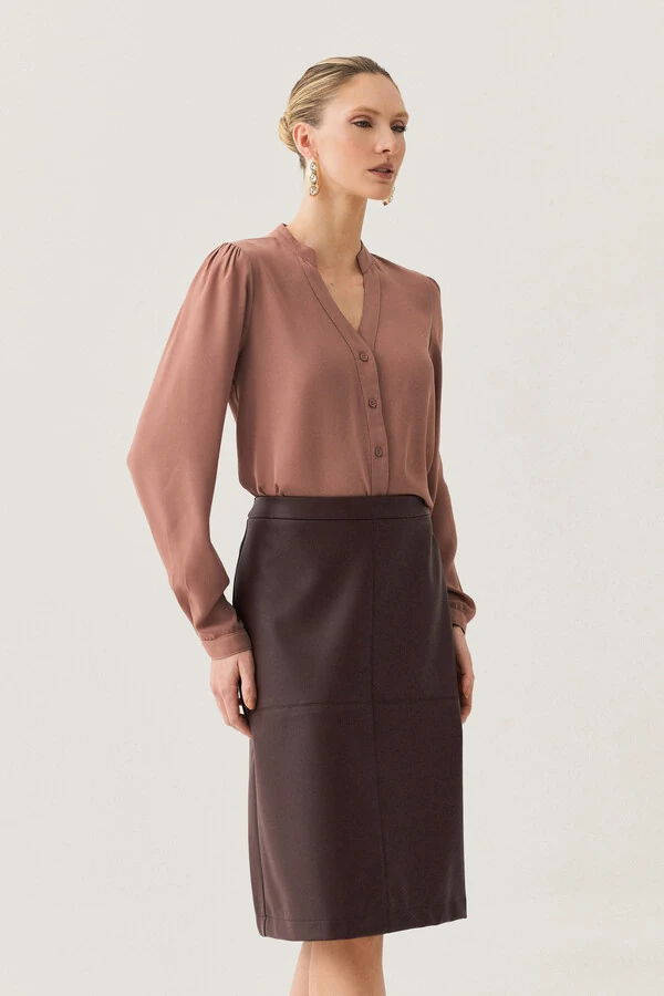 Camisa Manga Longa Punho Gola Baixa Decote v