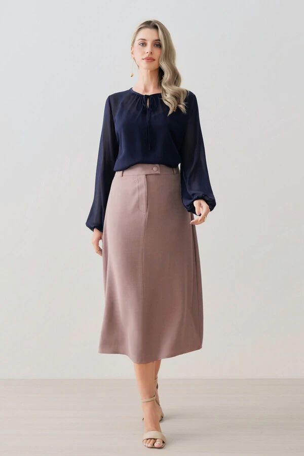 Blusa de Chiffon Yoryu Manga Longa Decote Gota Laço