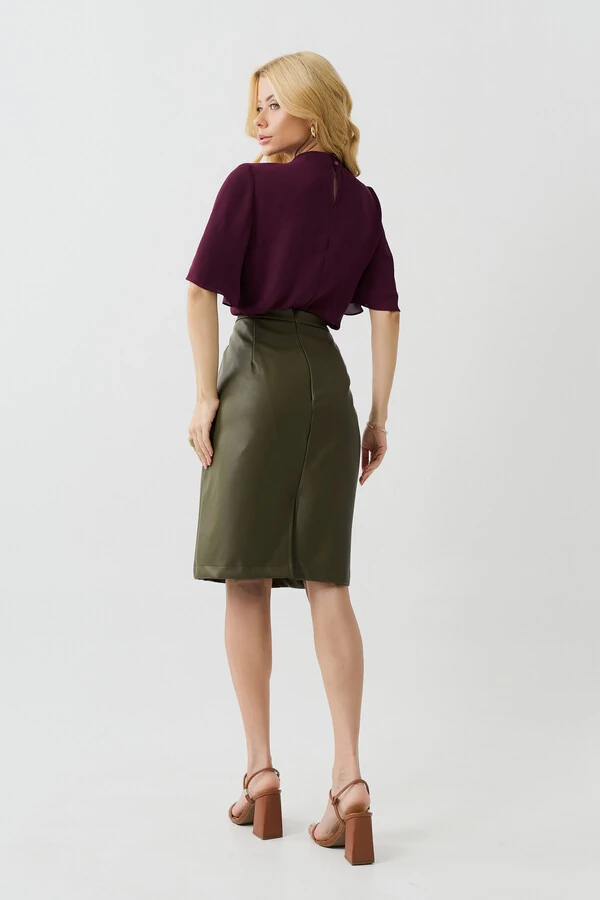 Blusa Manga Evasê Gola Baixa Pregas Triple Franzido