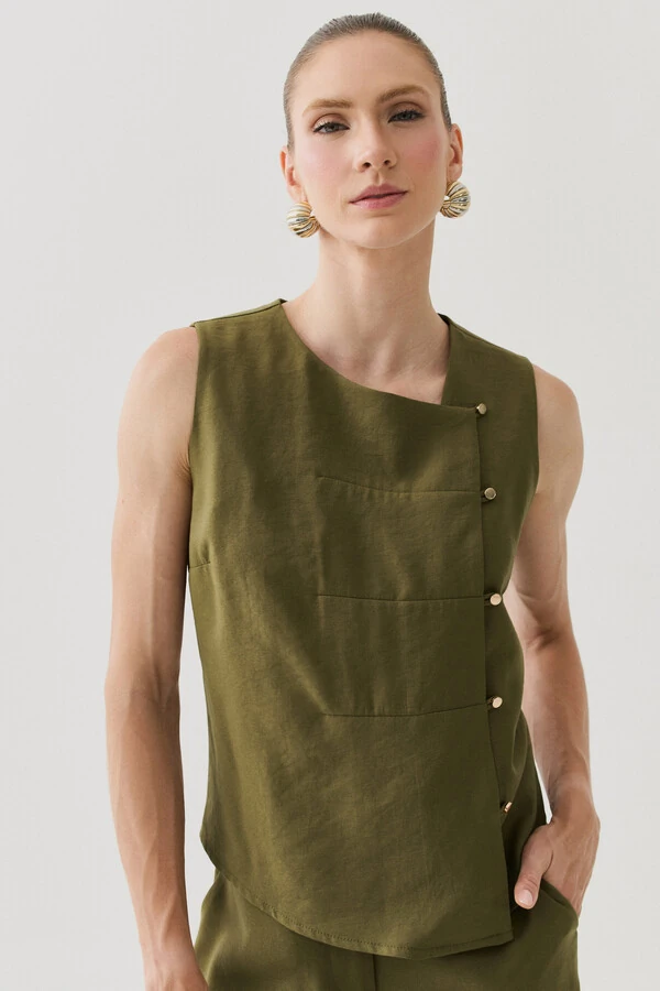 Conjunto de Camisa Regata Assimétrica Pence Mini Botões Gold