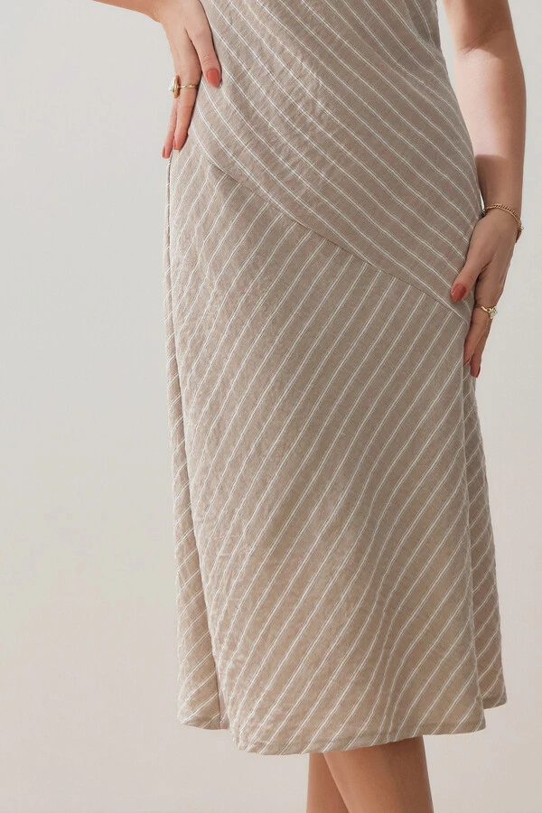 Vestido Midi Regata Assimétrica Listrado Um Ombro Torcido