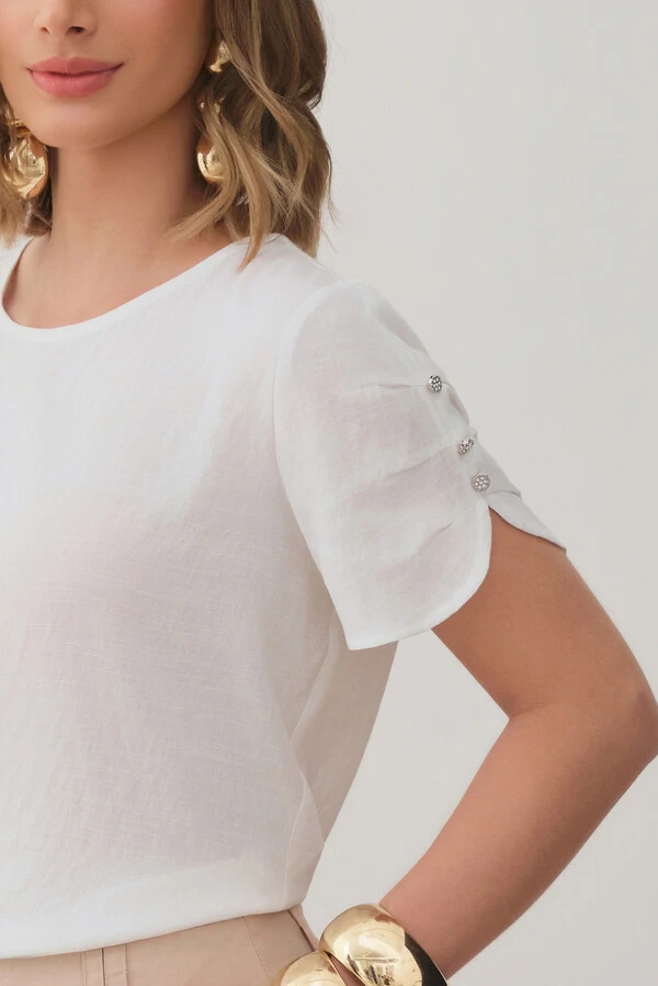 Blusa Manga Pregas Botões Brilho Triple