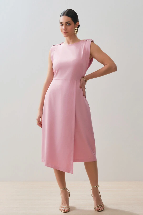 Vestido Midi Regata Transpassada Ombro Martingale Gold