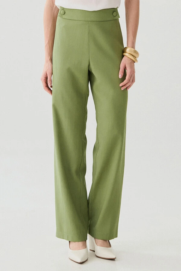 Calça Reta Botões Forrados Double