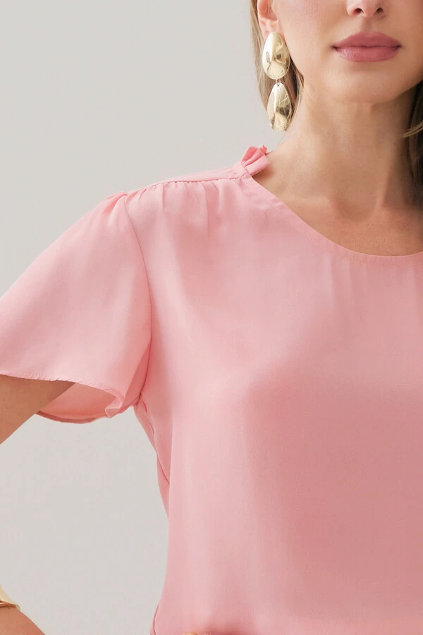 Blusa Mini Gola Franzida Ombro Franzido