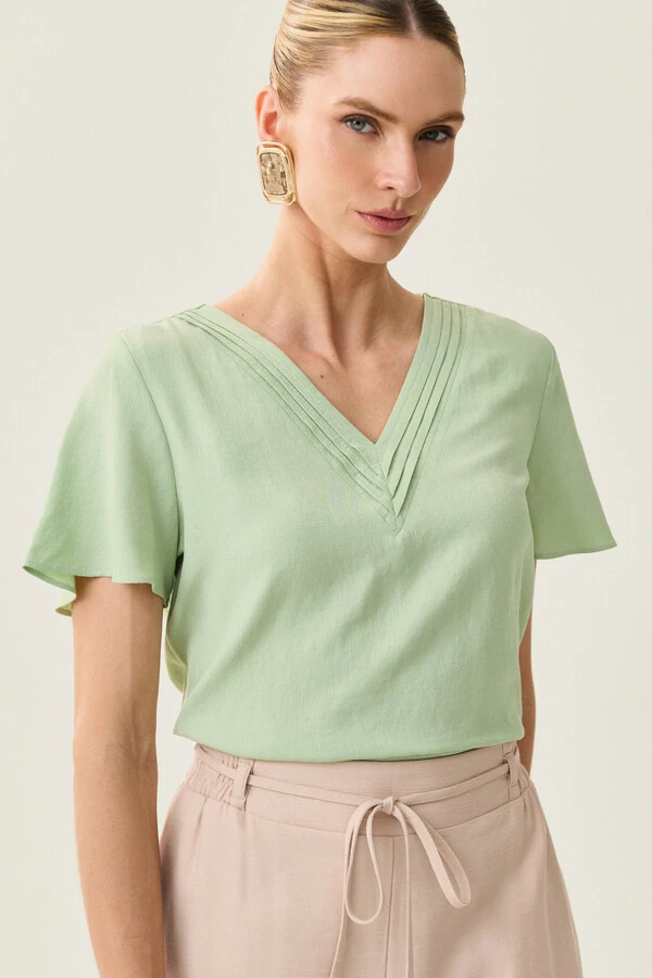 Blusa Decote V Preguinhas Triple