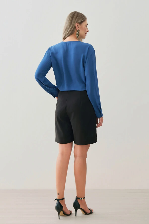 Blusa Manga Longa Punho Gold Decote Cavado Laço Puxante