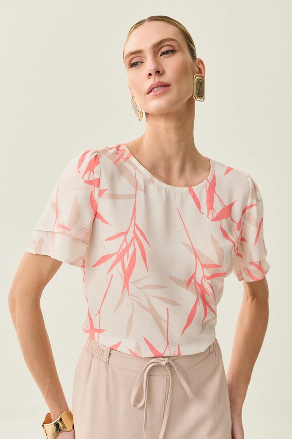 Blusa Folhagem Manga Dupla