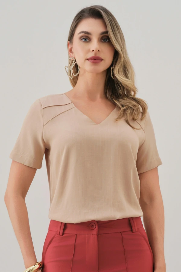 BLUSA DECOTE V OMBRO NERVURAS DOUBLE