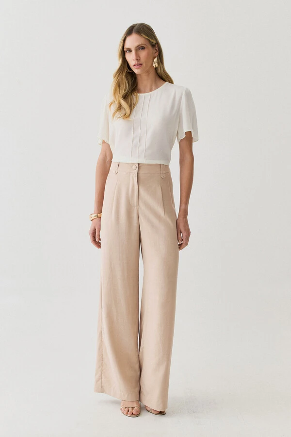 Pantalona Passante Double Prega Botão Forrado