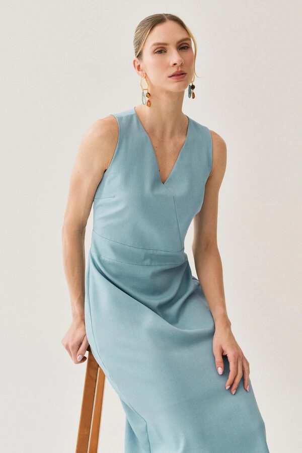 Vestido Midi Regata Decote V Recorte