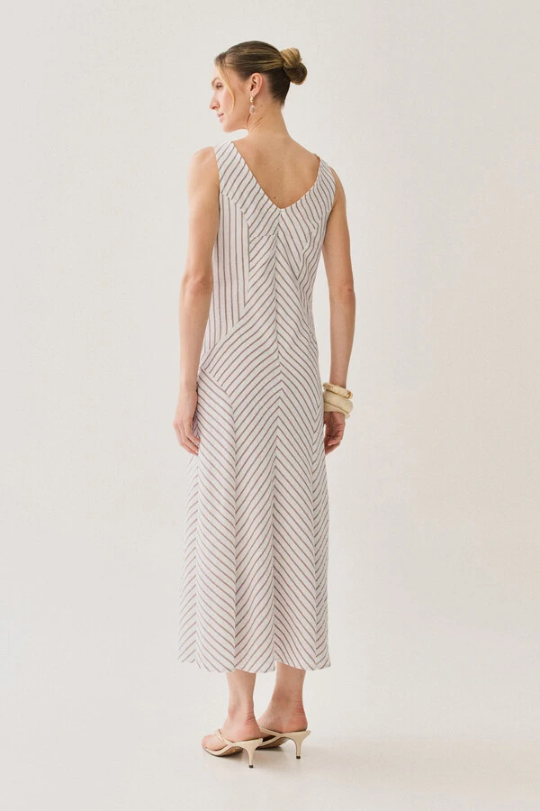 Vestido Midi Regata Listrado Recortes