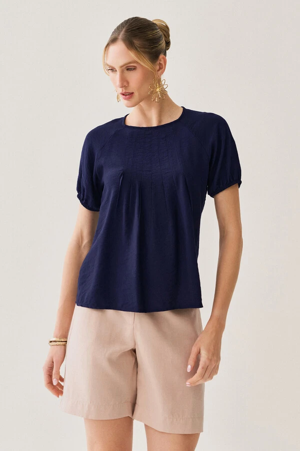 Blusa Manga Raglan Elástico Pregas