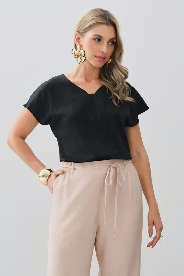 Blusa Manga Morcego Decote V Recorte