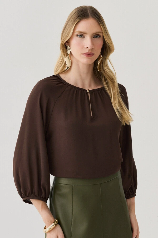 Blusa Manga 3/4 Raglan Decote Gota Gold
