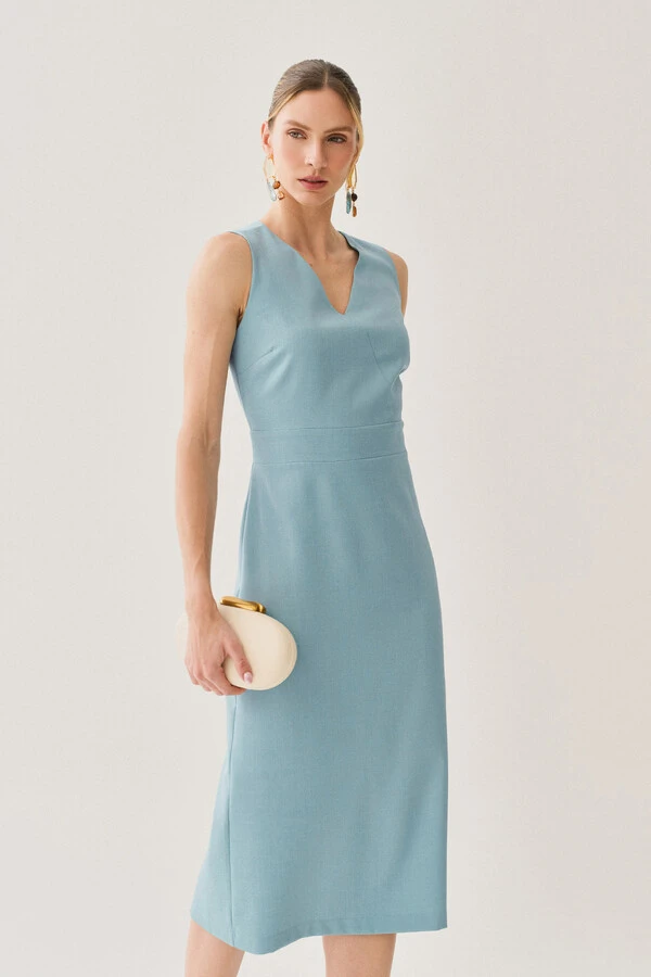 Vestido Midi Regata Decote V Recorte