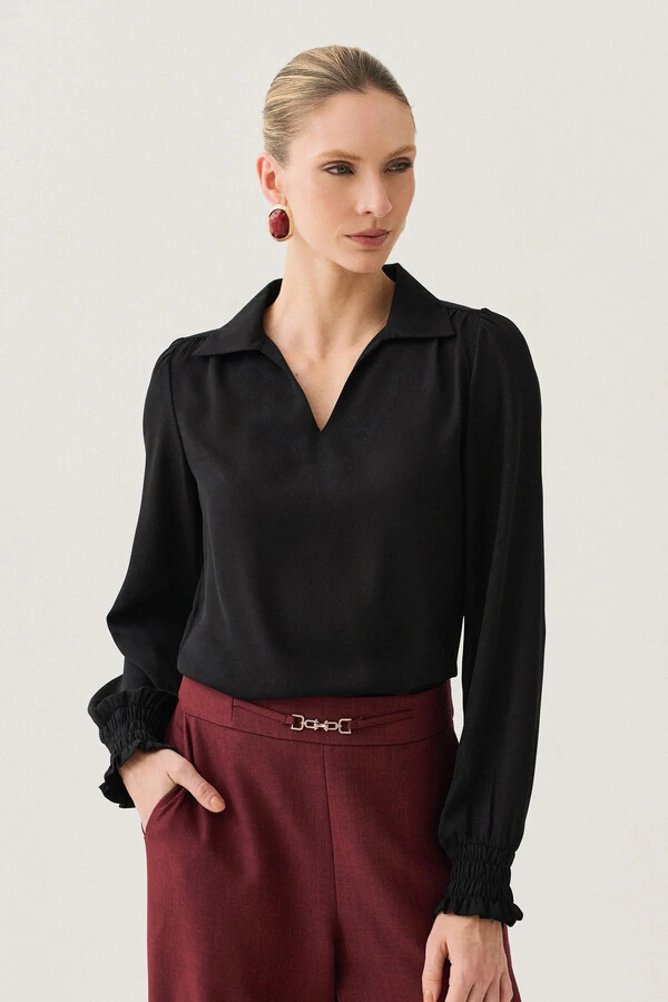 Blusa Manga Longa Punho Lastex Gola Polo Deocte V