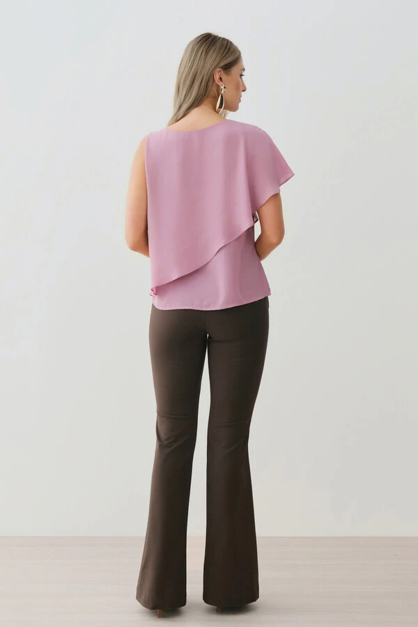 Blusa Assimétrica Dupla Transpassada Um Ombro Só Laço