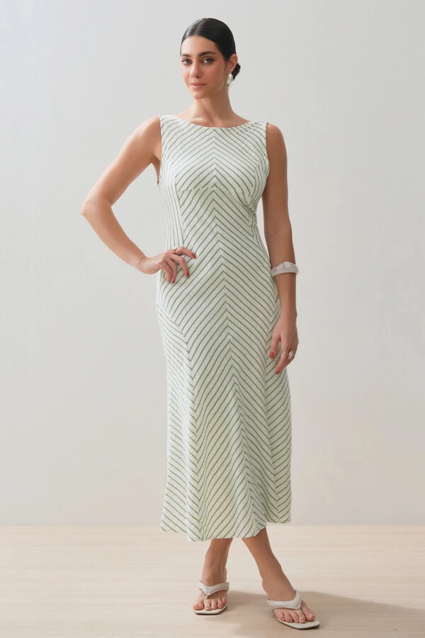 Vestido Midi Regata Listrado Recortes