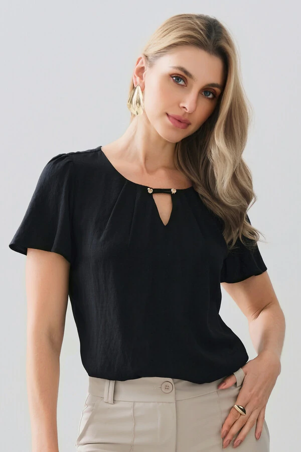 Blusa Decote Vazado Pregas Gold Double