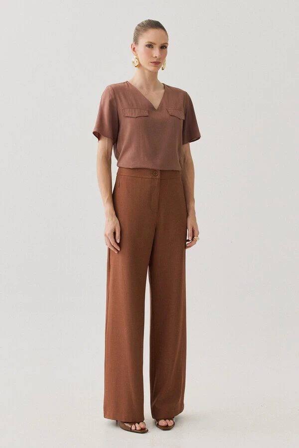 Pantalona Slim de Alfaiataria Bolso Faca Discreta