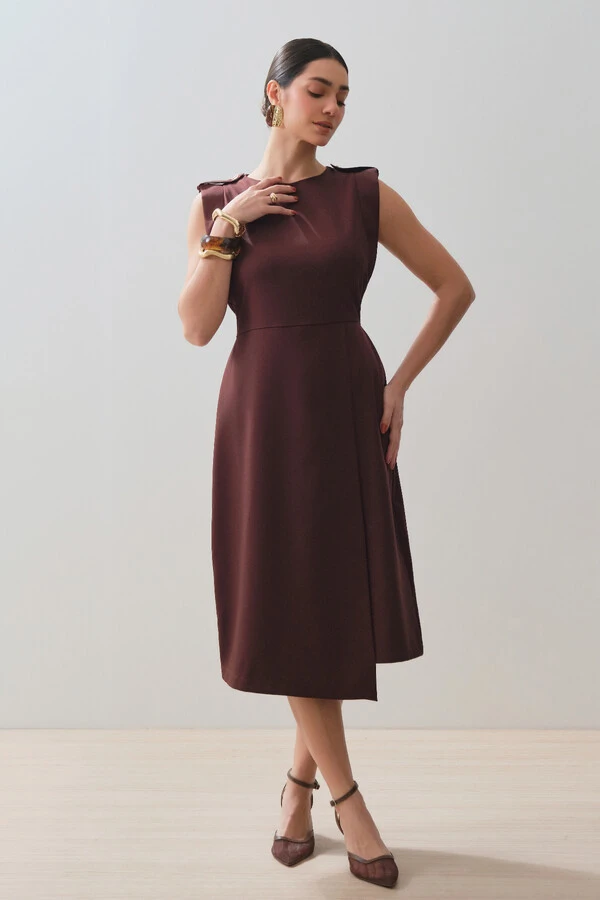 Vestido Midi Regata Transpassada Ombro Martingale Gold