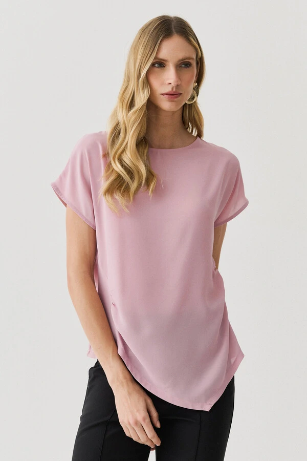 Blusa Assimétrica Manga Morcego Lateral Franzidos
