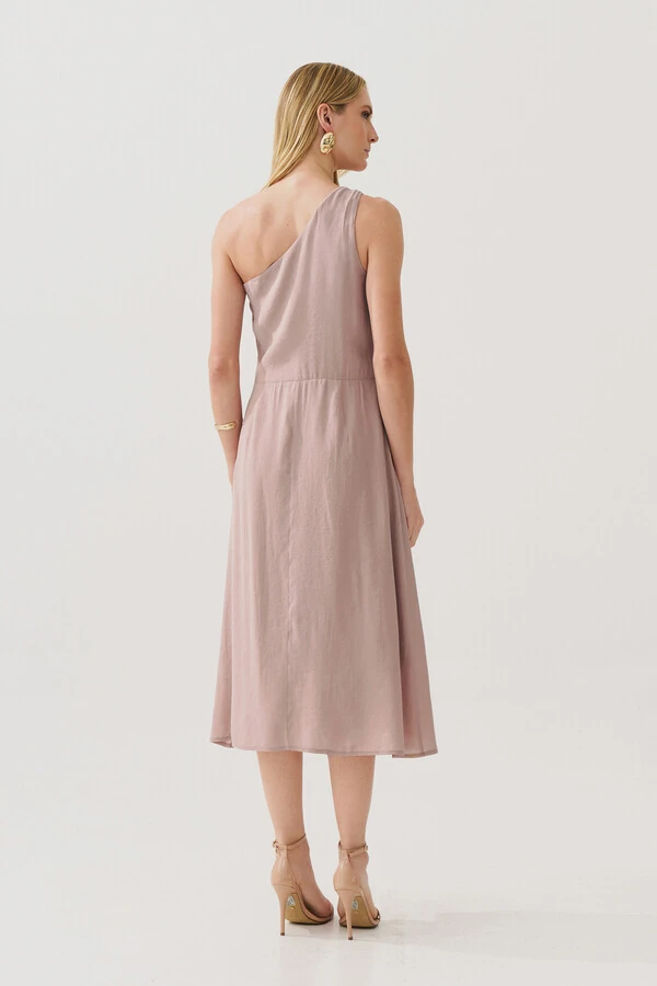 Vestido Midi Regata Assimétrico Um Ombro Só Gold