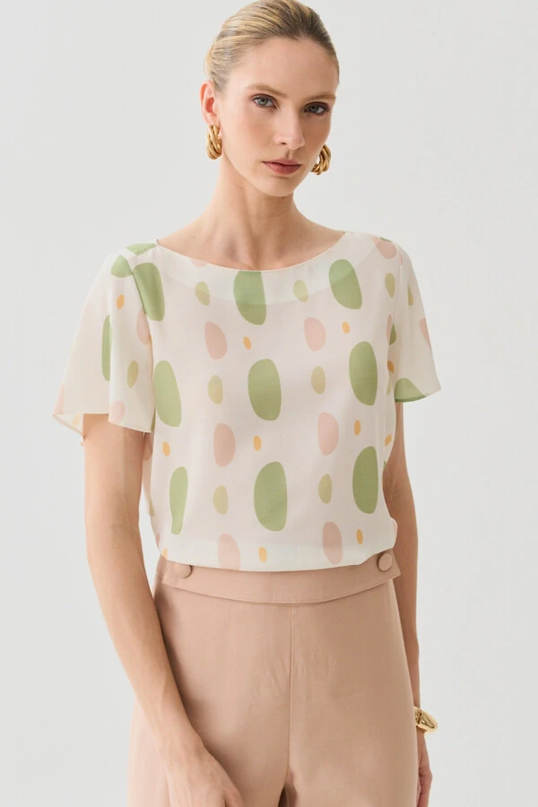 Blusa Abstrata Decote Canoa