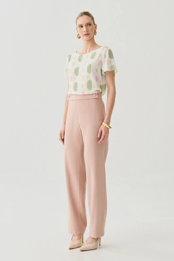 Calça Reta Botões Forrados Double