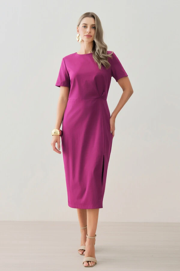 Vestido Midi Assimétrico Cintura Prega