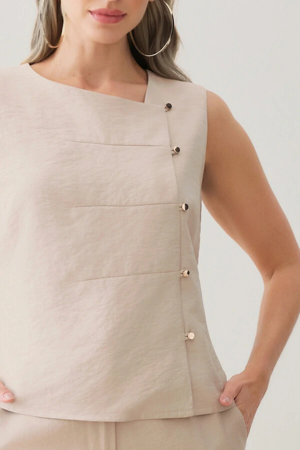 Conjunto de Camisa Regata Assimétrica Pence Mini Botões Gold