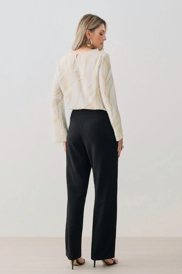 Blusa Abstrata Manga Longa Flare Decote Drapeado (cópia)