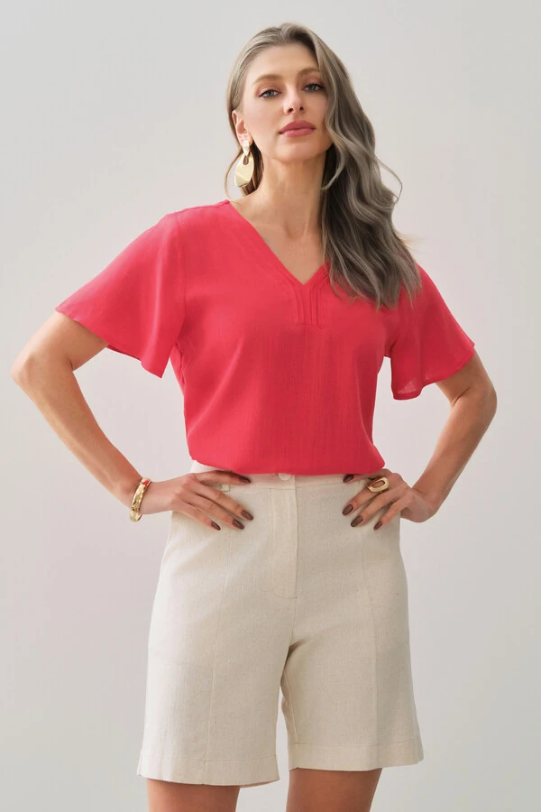 Blusa Decote V Pregas