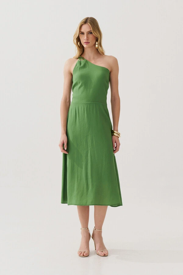 Vestido Midi Regata Assimétrico Um Ombro Só Gold