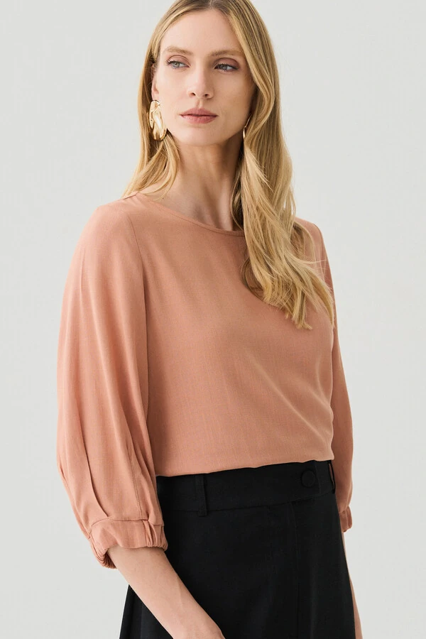 Blusa Manga 3/4 Elástico Pregas