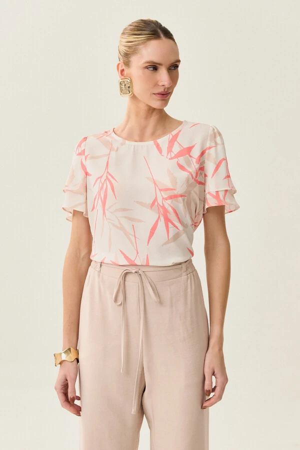 Blusa Folhagem Manga Dupla