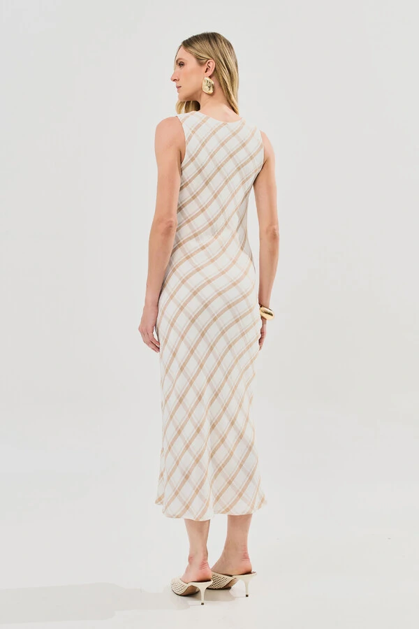 Vestido Midi Regata Xadrez Lateral Franzida