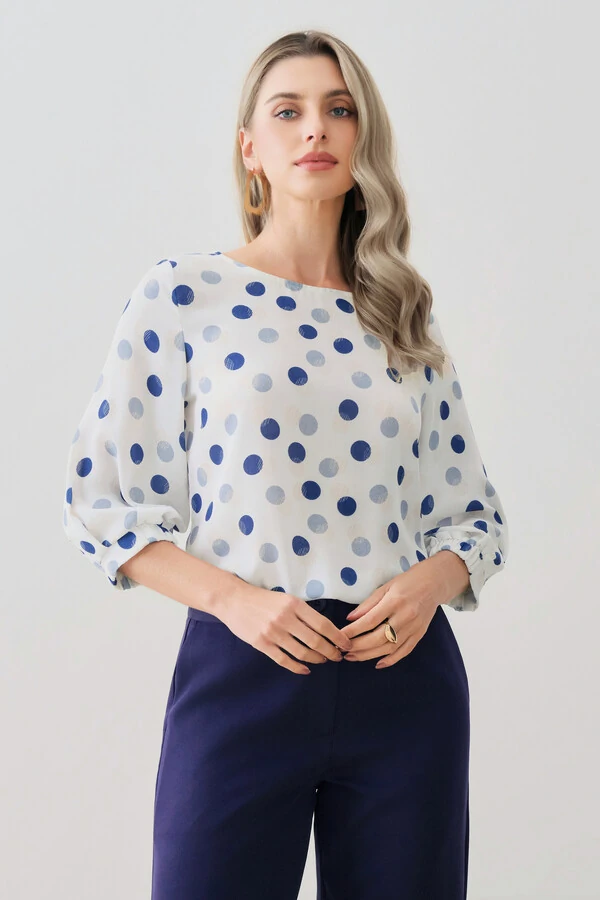 Blusa Poa Manga 3/4 Elástico Pregas