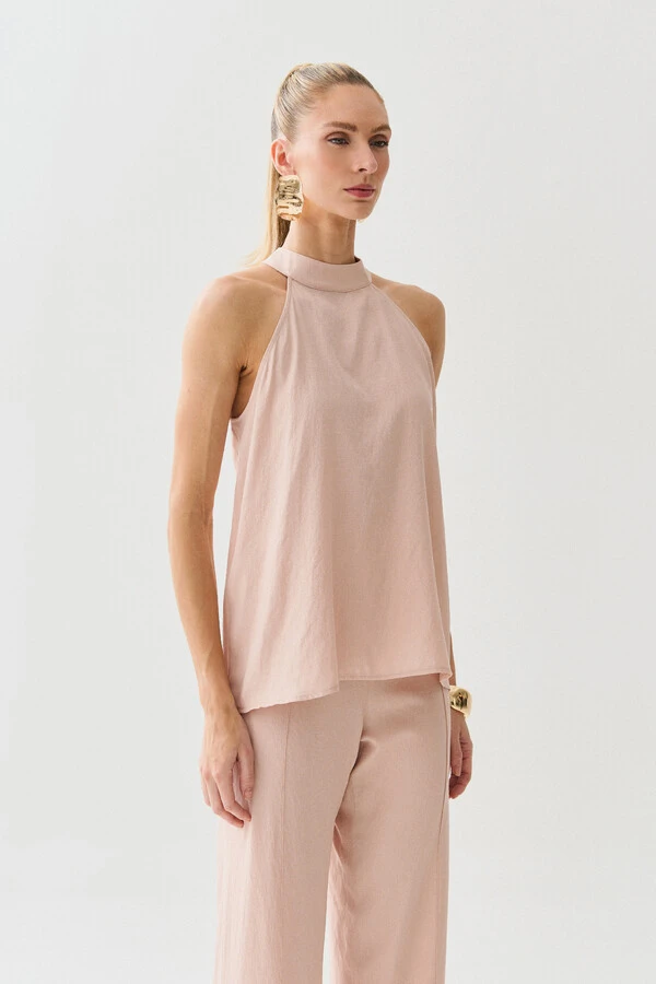 Conjunto de Blusa Regata Frente Única Faixa e Pantalona Nervura