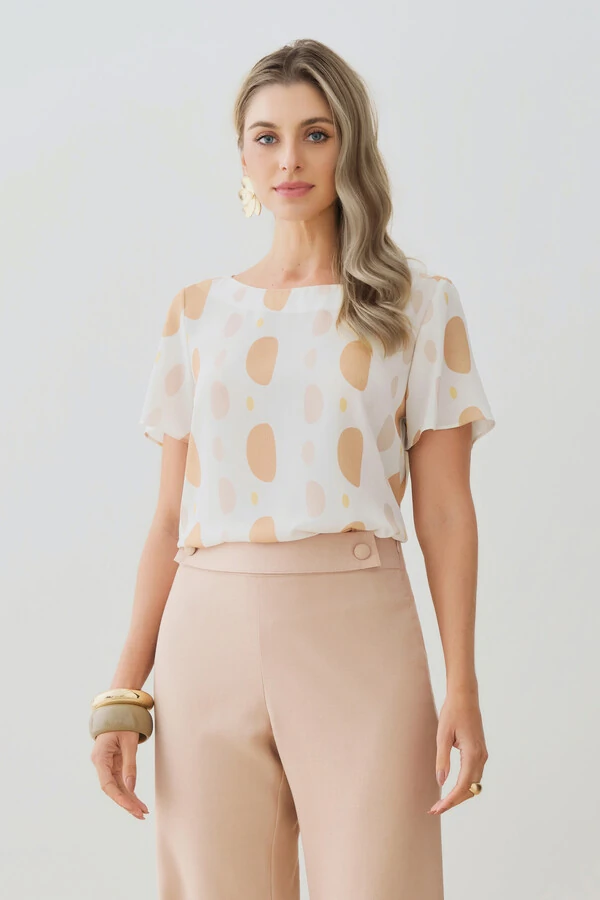 Blusa Abstrata Decote Canoa