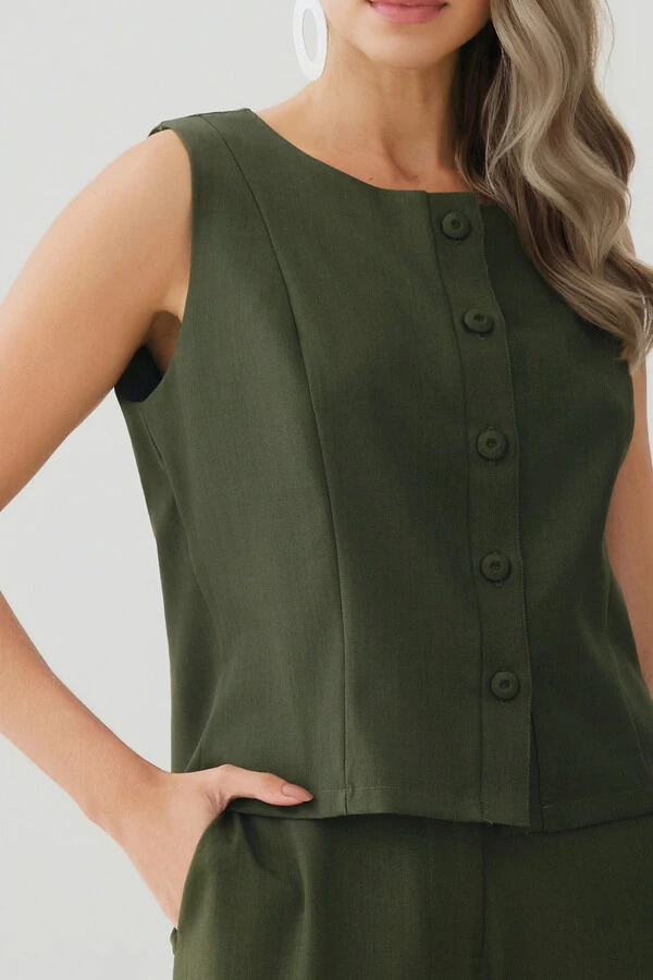 Conjunto de Alfaitaria Colete e Calça Reta Botões Forrados