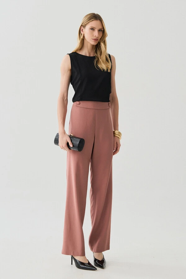 Calça Reta Botões Forrados Double