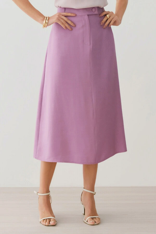 Saia Midi Evasé Botão Forrado