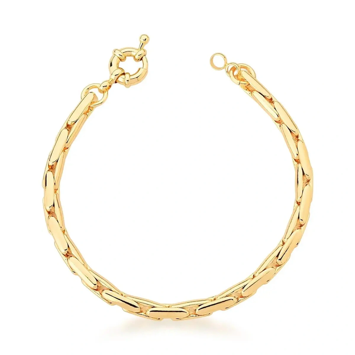 Foto Pulseira dourado trama lisa elo continuo