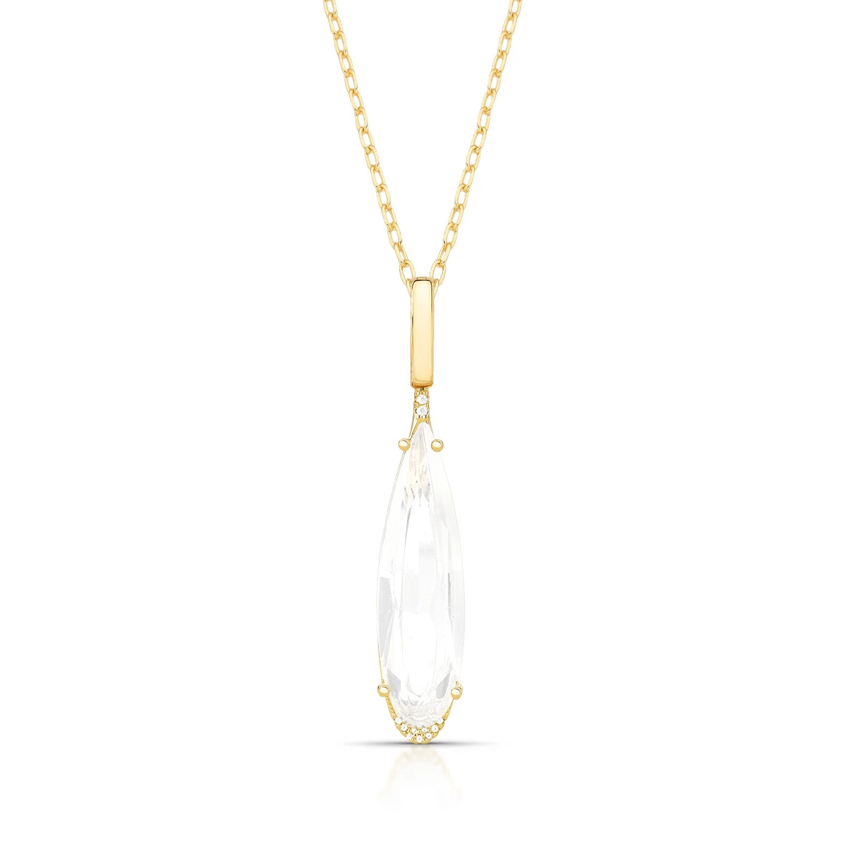 Foto Colar dourado longo com pingente em cristal de gota